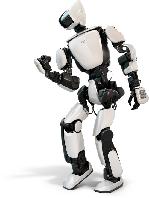 带有白色躯体面板与黑色活动关节、名为 T-HR3 的丰田人形机器人。